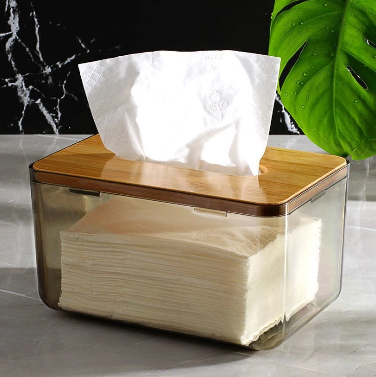 Transparent Funny Tissue Box with Bamboo Lid