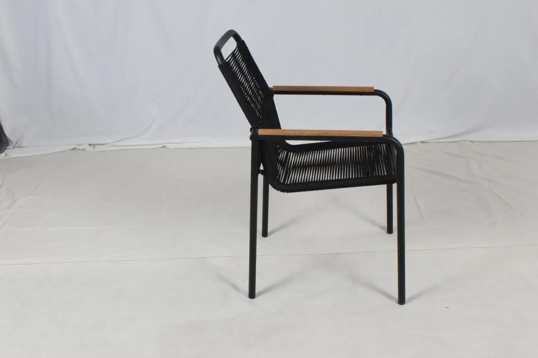 Cheap Price Outdoor Furniture Black Rope Garden Patio Restaurant Dining Chair