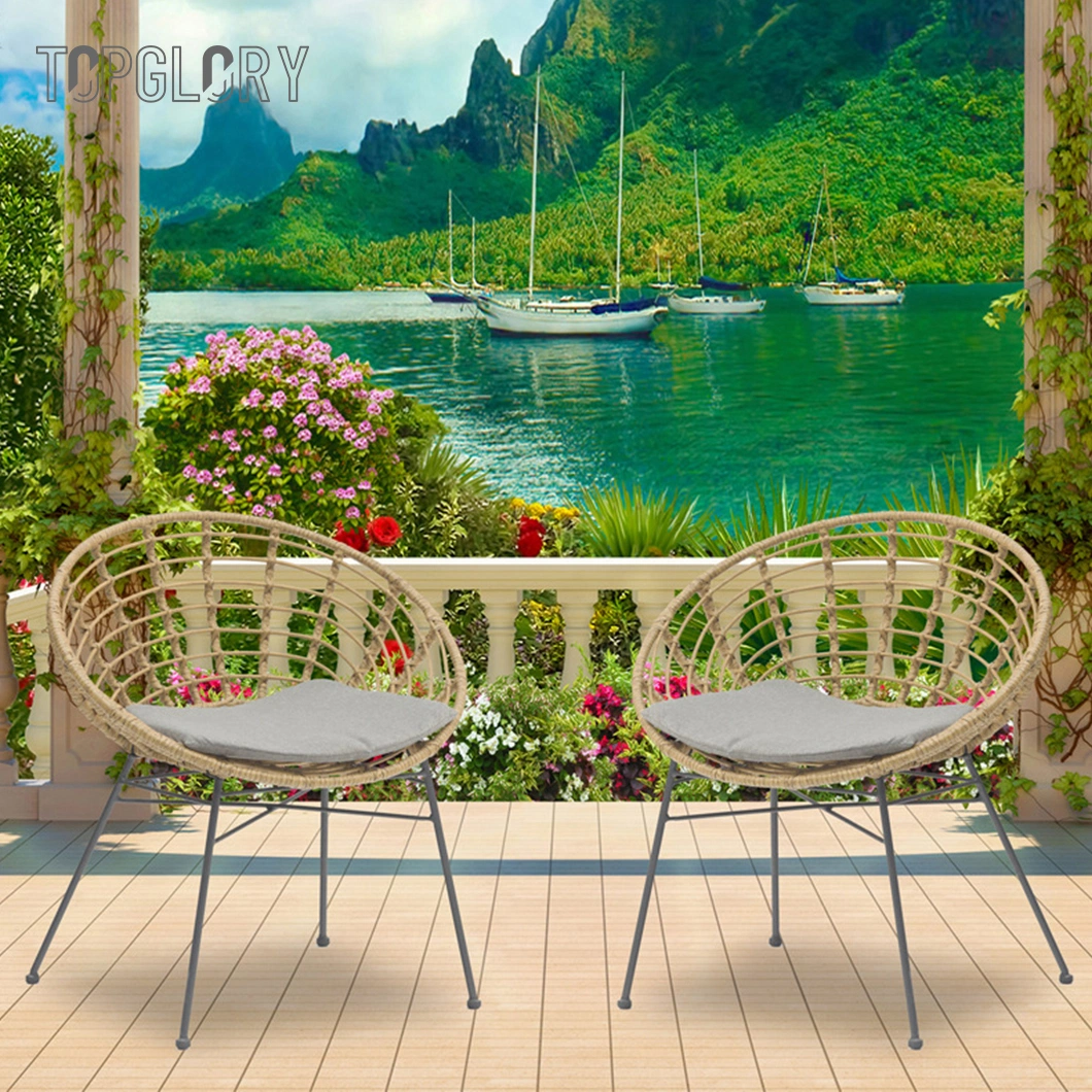 Modern Leisure Outdoor Patio Garden Stackable Rattan Chair with Waterproof Cushion