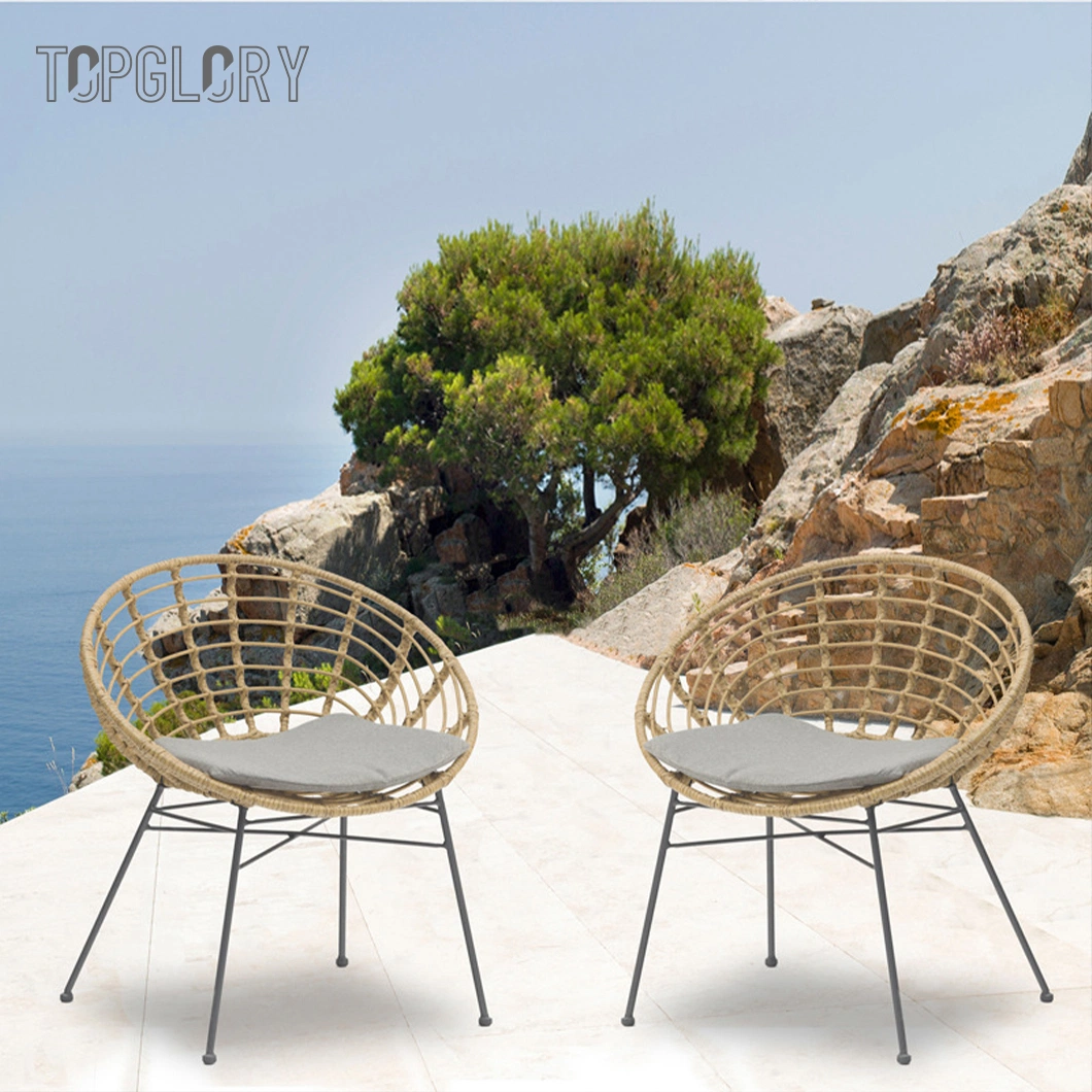 Modern Leisure Outdoor Patio Garden Stackable Rattan Chair with Waterproof Cushion