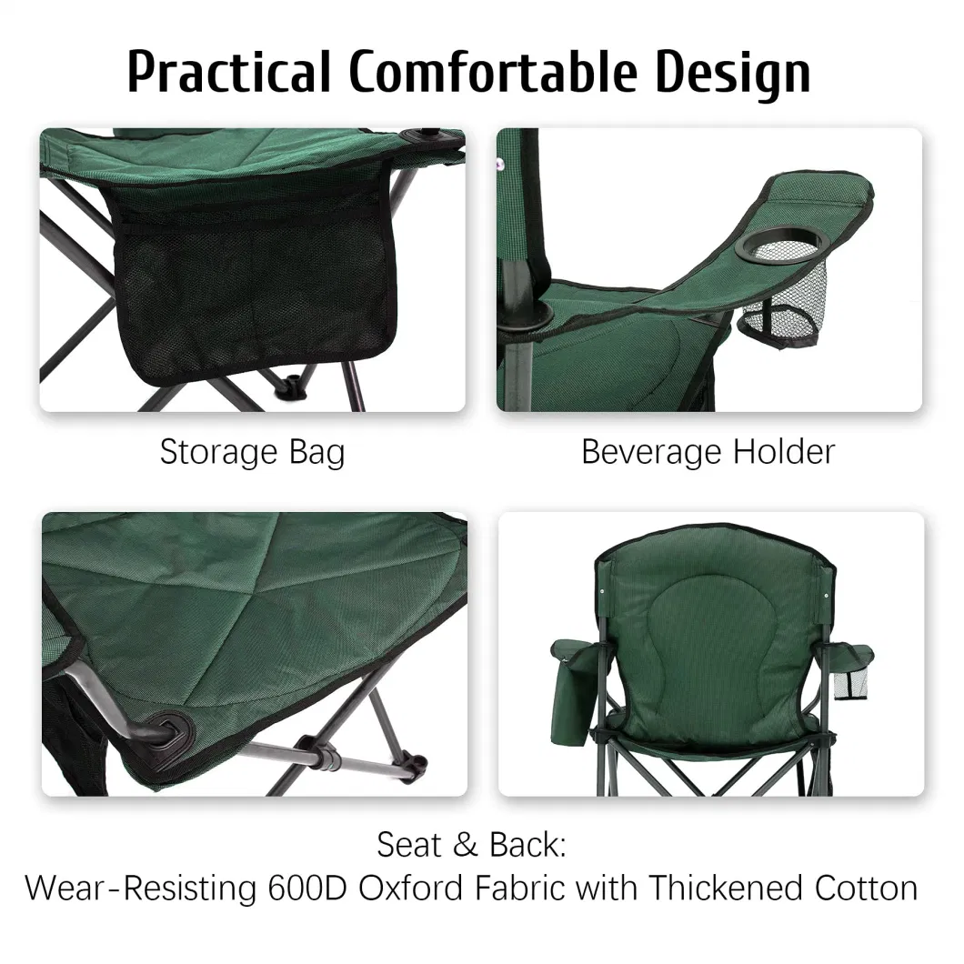 Portable Camping Chair Folding Heavy Duty Oversized Outdoor Large Chair Upholstered Support 300 Lbs