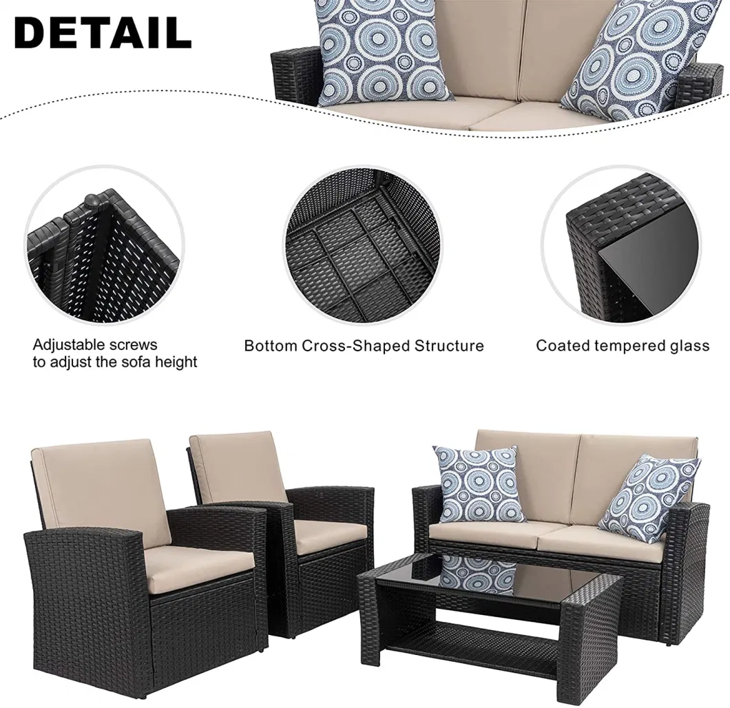 4 Piece Conversation Set Wicker Rattan Sectional Sofa Outdoor Garden Patio Rattan Furniture Sets