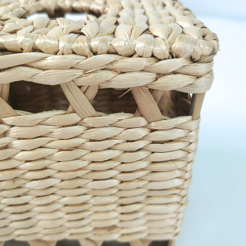 Square Natural Grass Woven Napkin Paper Holder Storage Basket with Holes