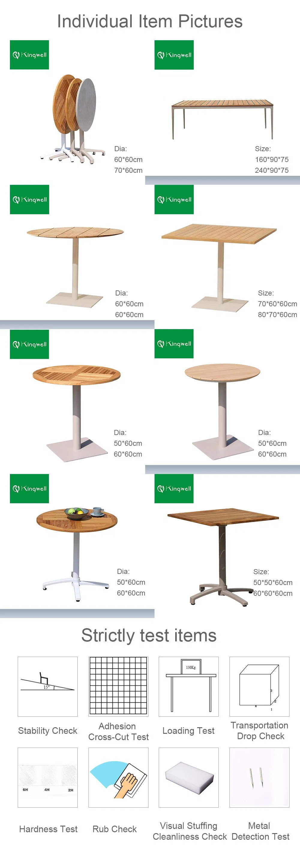 Latest Outdoor Cafe Furniture Foldable Aluminum Teak Table for Garden Bistro Patio Projects