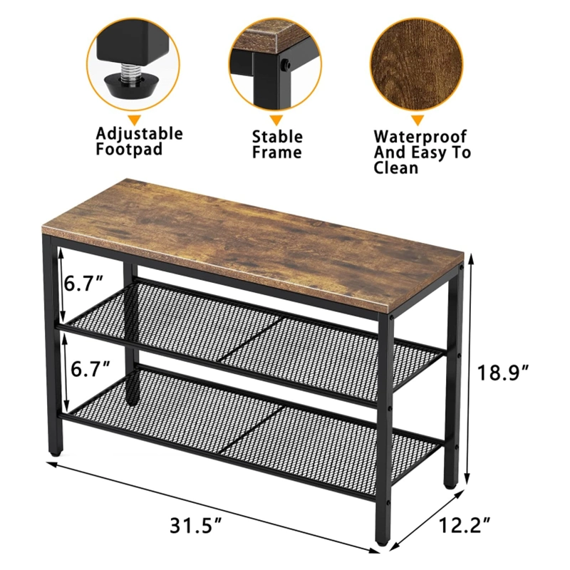 Household Entrance Three-Layer Iron Mesh Wood Board Combined Shoe Cabinet 0351