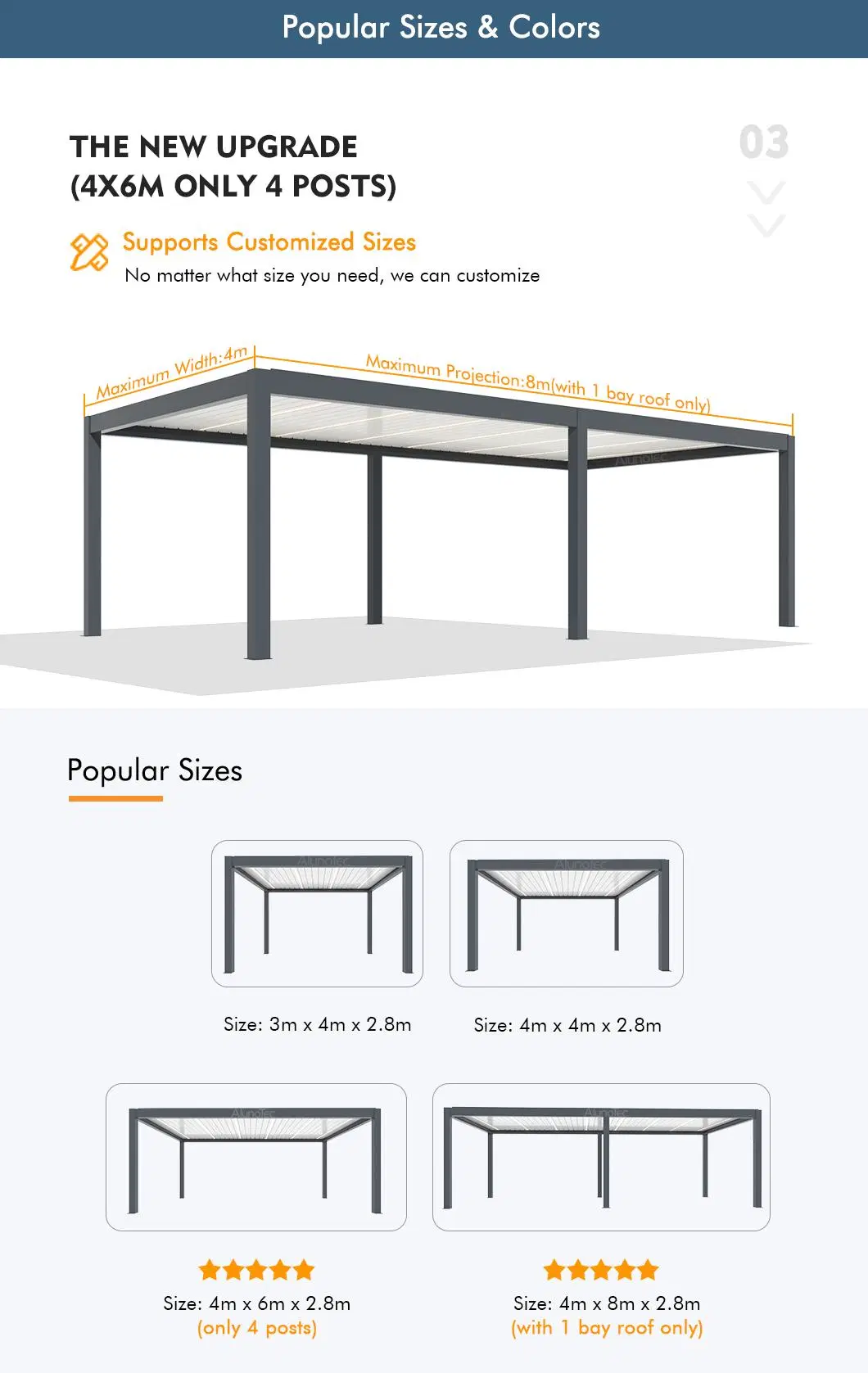 AlunoTec Restaurant Large Size Customized Aluminum Outdoor Pergola Gazebo