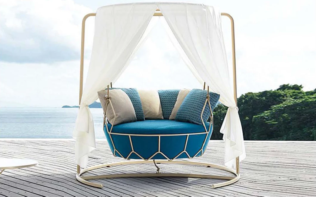 Round Rattan Swing Bed Garden Furniture Hanging Bed Patio Swing Chair