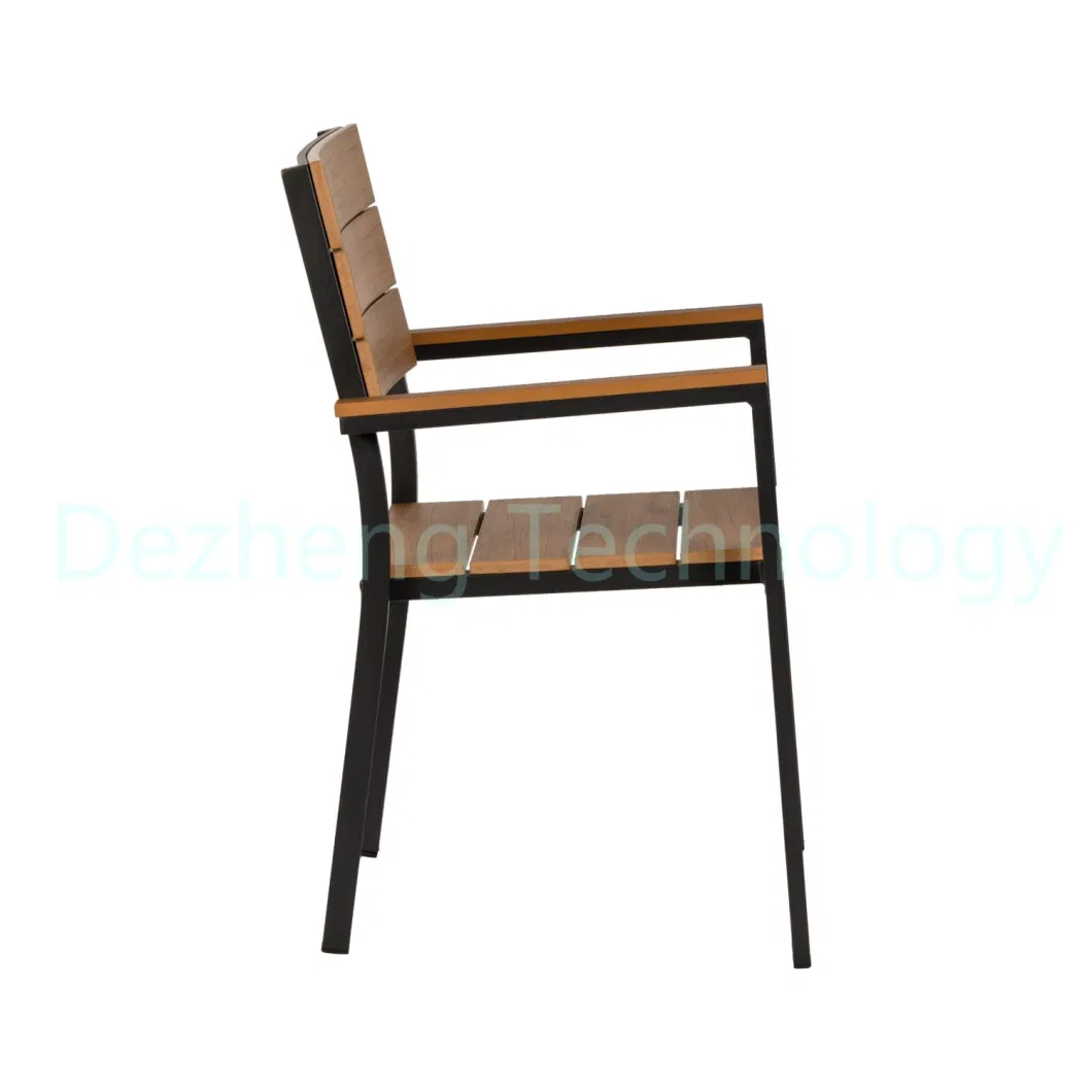 Heavy Duty Balcony Leisure Outdoor Cafe Shop Black Plastic Wood Dining Chair