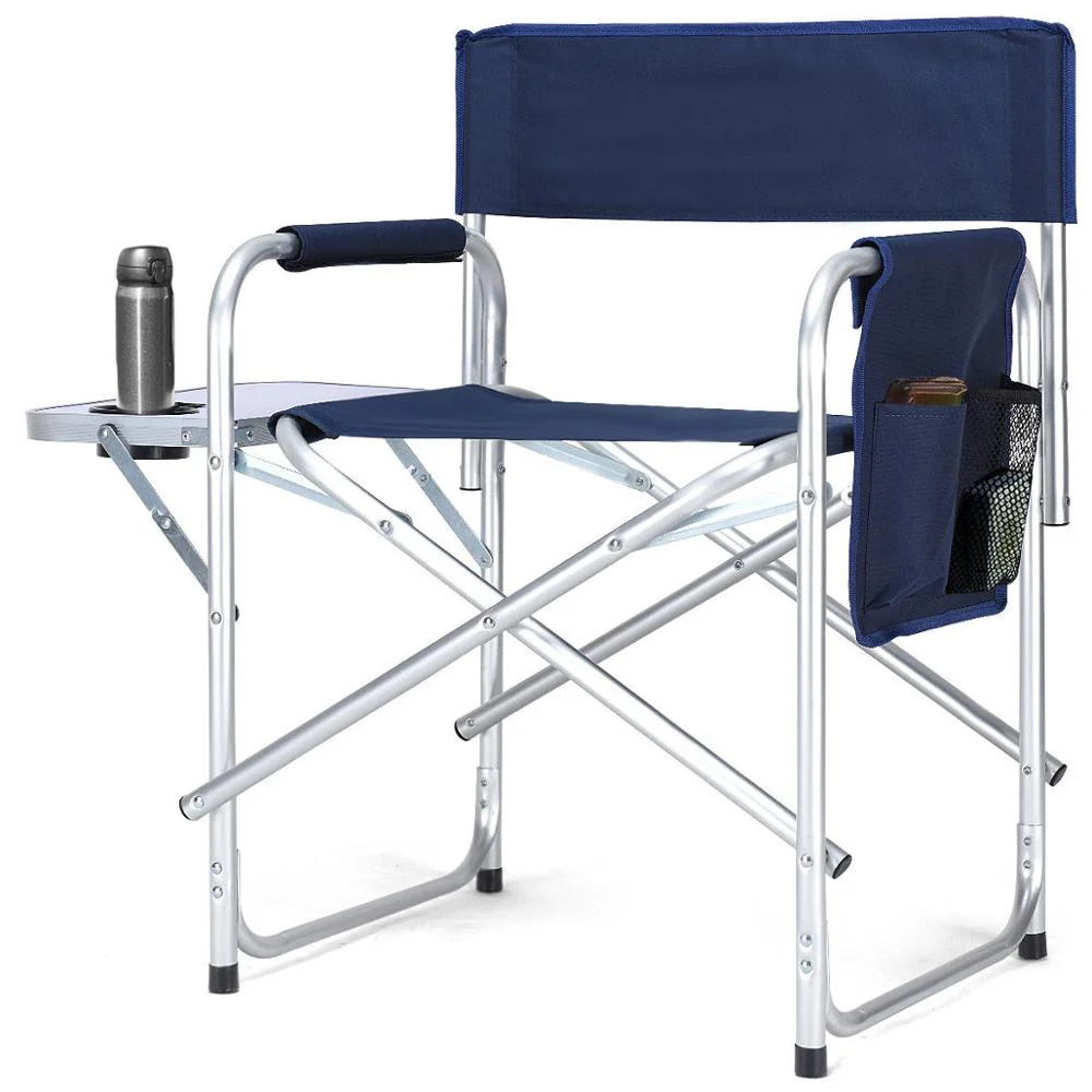 Heavy Duty Metal Frame Compact Camping Chair Folding Director Chair W/Cupholder