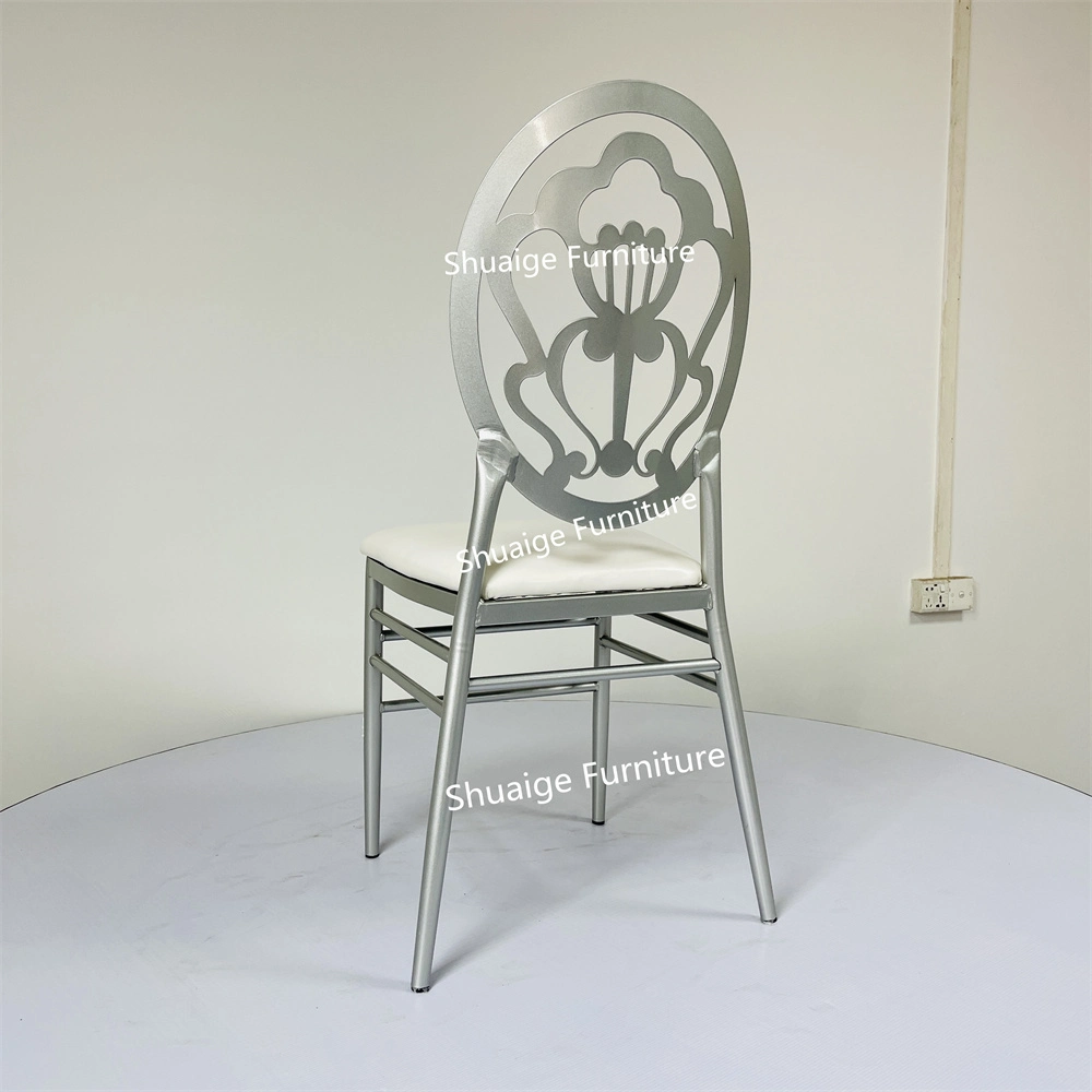 Round Back Gray Color Metal Frame White PU Cushion Dining Banquet Chair