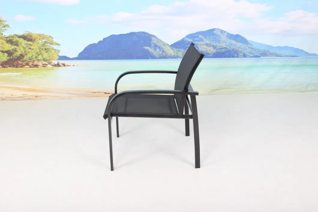 Cheap Patio Outdoor Leisure Black Aluminum Frame Textilene Garden Chair