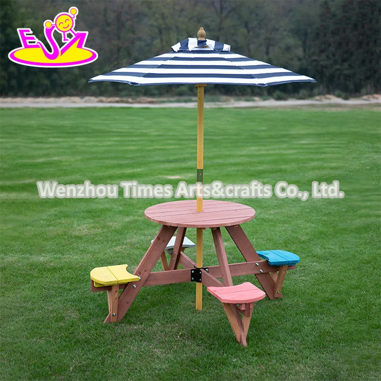 Hot Sale Kids Outdoor Foldable Round Wooden Picnic Table with 4 Stools W01d274