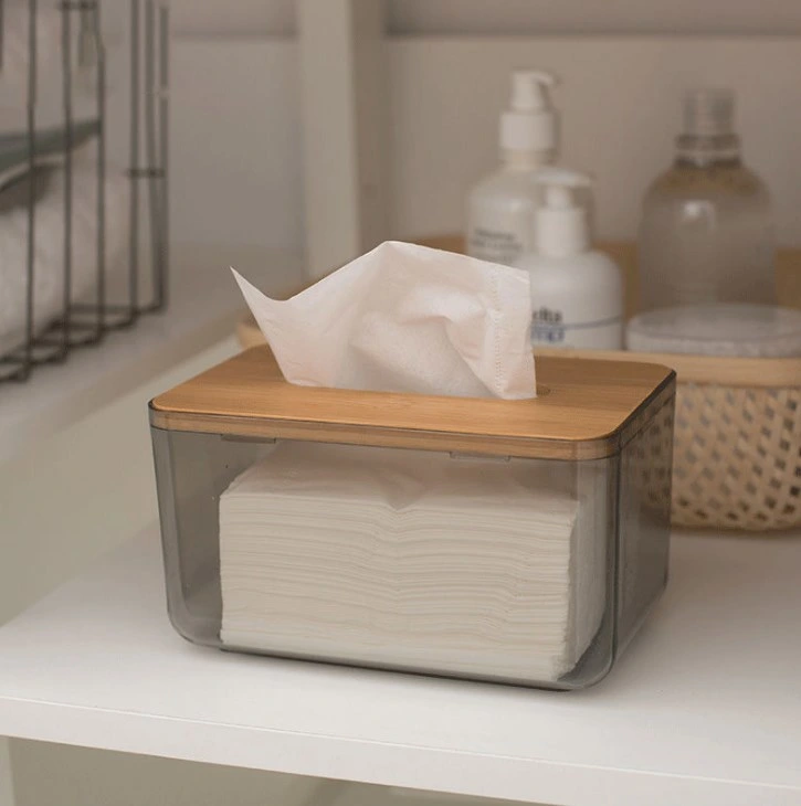 Transparent Funny Tissue Box with Bamboo Lid