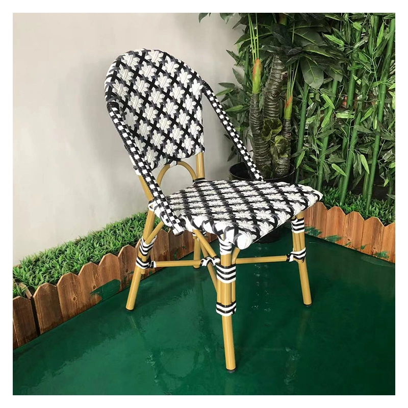 Commercial Outdoor PE Rattan Rope Woven Aluminum Imitate Black Patio Cafe Chair