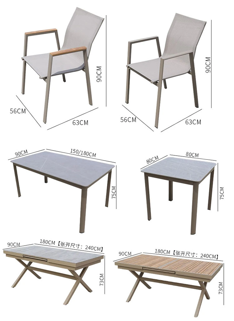 Factory Supply Modern Garden Patio Furniture 9-Piece Aluminum Outdoor Dining Set with Ceramic-Top and Extendable Dining Table