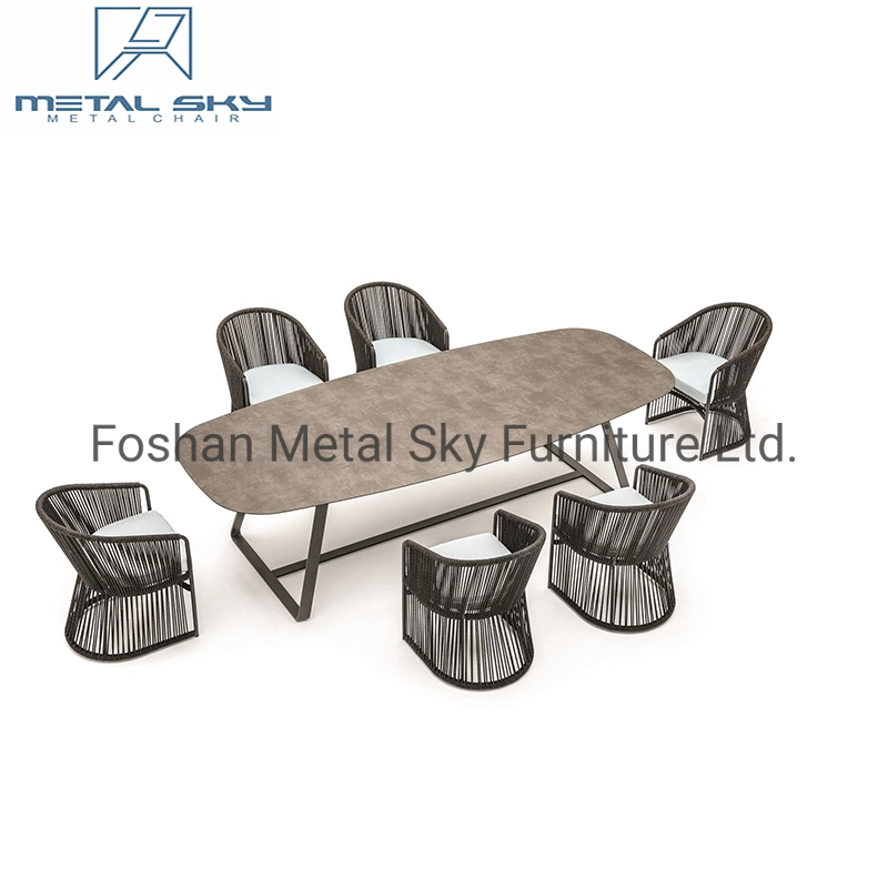 Metal Garden Bazebo Hotel Marble Outdoor Rattan Round Dining Table