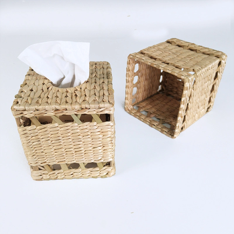 Square Natural Grass Woven Napkin Paper Holder Storage Basket with Holes