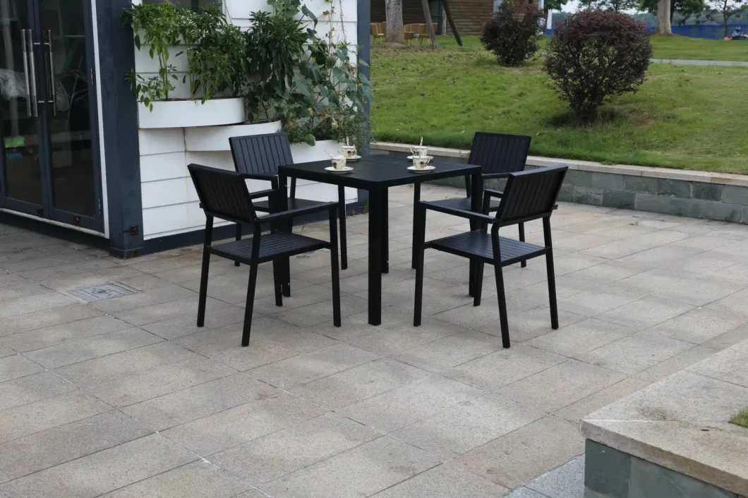 Outdoor Leisure Garden Courtyard of Household Plastic Wood Eat Desk and Chair Outdoor Open-Air Balcony Aluminum Chairs and Tables