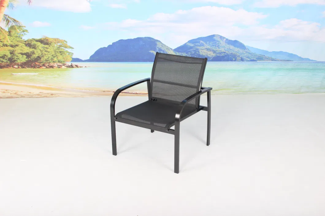 Cheap Patio Outdoor Leisure Black Aluminum Frame Textilene Garden Chair