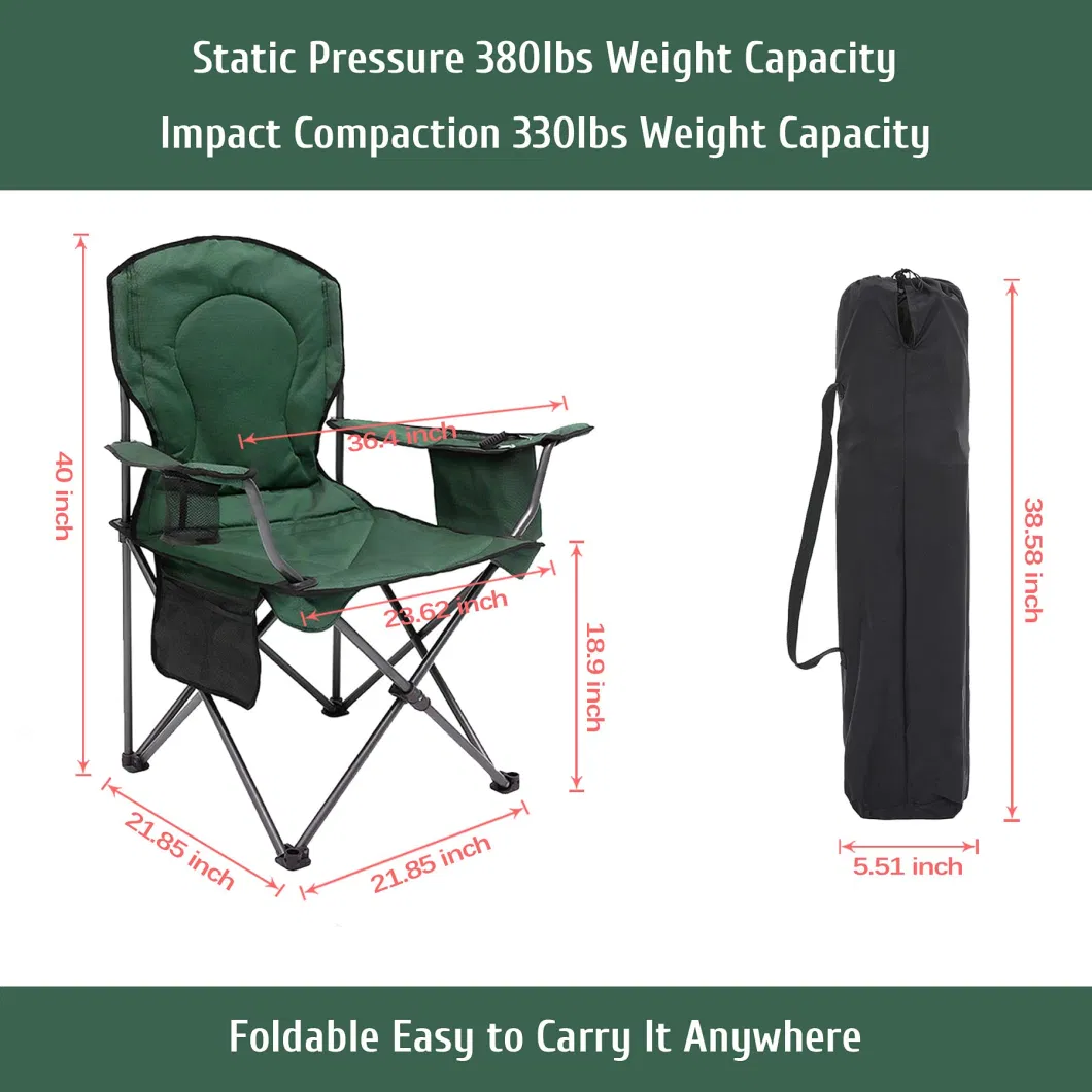 Portable Camping Chair Folding Heavy Duty Oversized Outdoor Large Chair Upholstered Support 300 Lbs