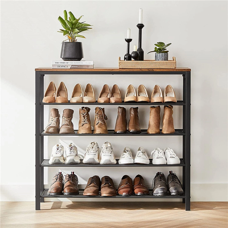 Porch Iron Mesh Wood Board Combined with Five-Layer Simple Shoe Cabinet 0355