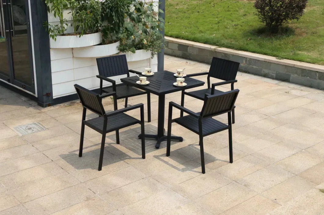 Outdoor Balcony Plastic Wood Chair Milk Tea Shop, Coffee Shop Garden Furniture Combination Outdoor Leisure Chairs and Tables