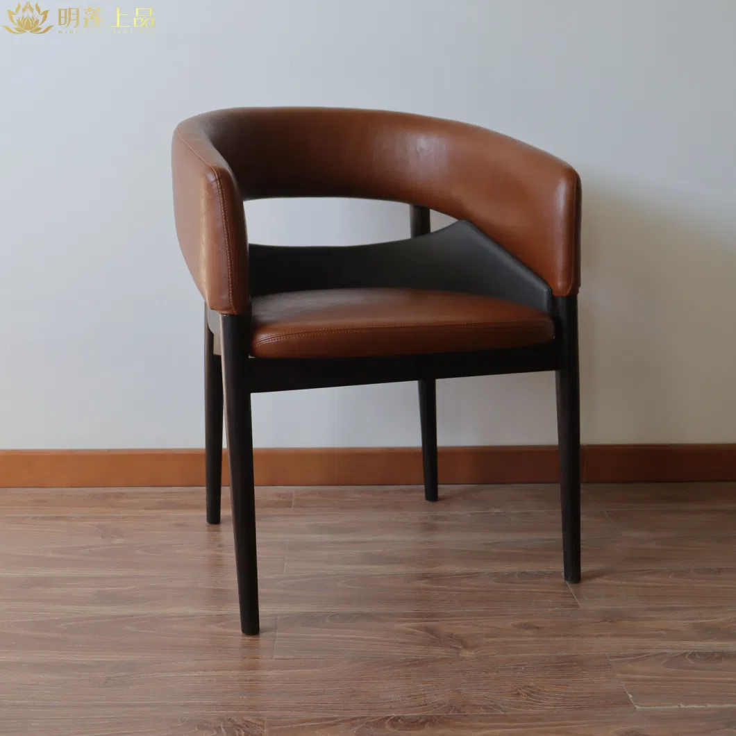 Modern Design Solid Wood Dining Chair Micro-Fiber Leather Upholstered Restaurant Chair Wooden Leisure Chair