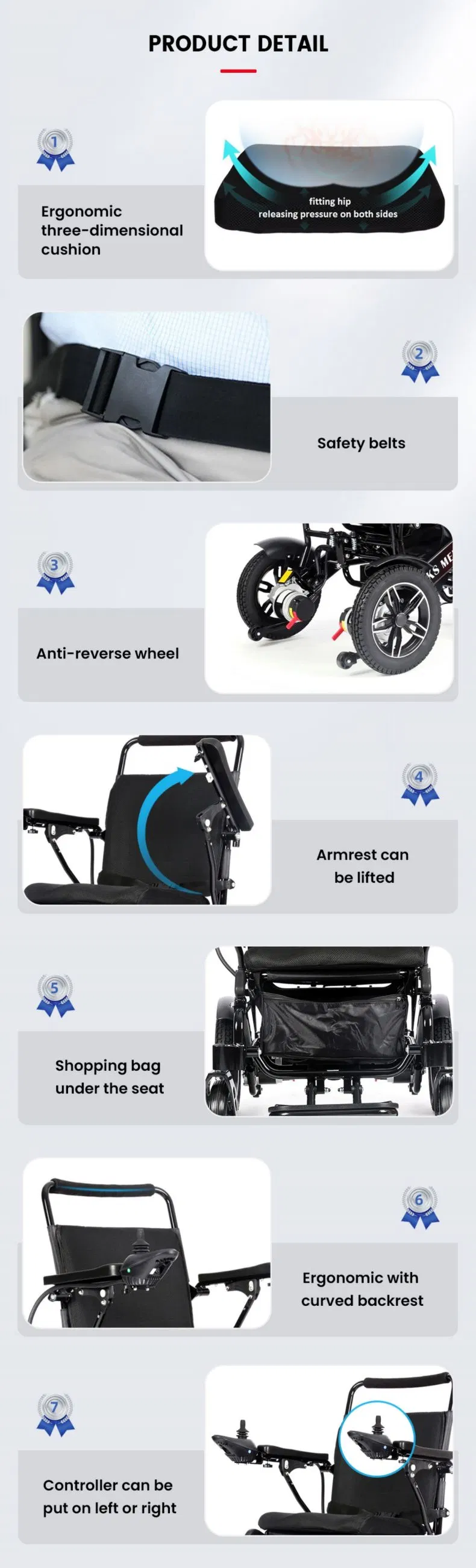 Ksm-601 Multifunctional Amazon Hot Sell Electric Wheelchair Price Mobility Chairs with CE Mdr FDA510K Ukca Certificate