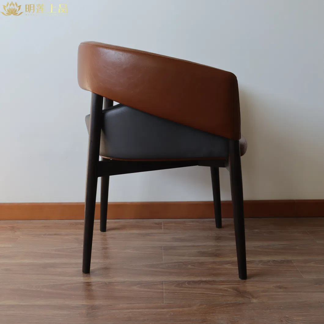 Modern Design Solid Wood Dining Chair Micro-Fiber Leather Upholstered Restaurant Chair Wooden Leisure Chair