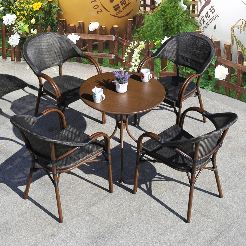 Modern Leisure All Weather Outdoor Dining Table Patio Wicker Furniture Garden Rattan Chair Set