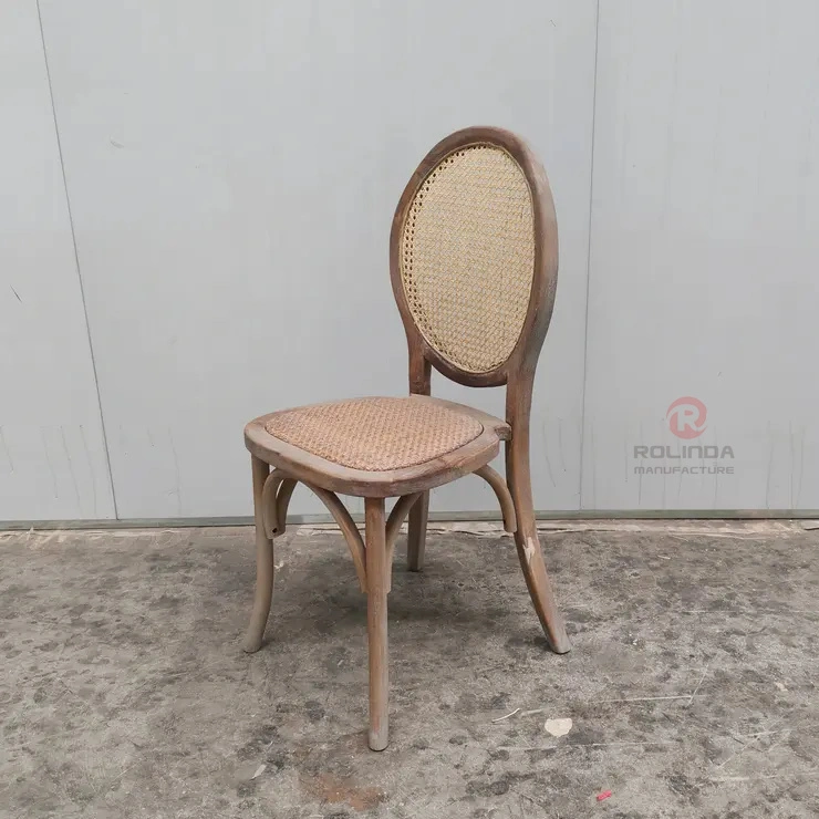 Round Back Rattan Wood Classic Style Event Renal Bistro Chair