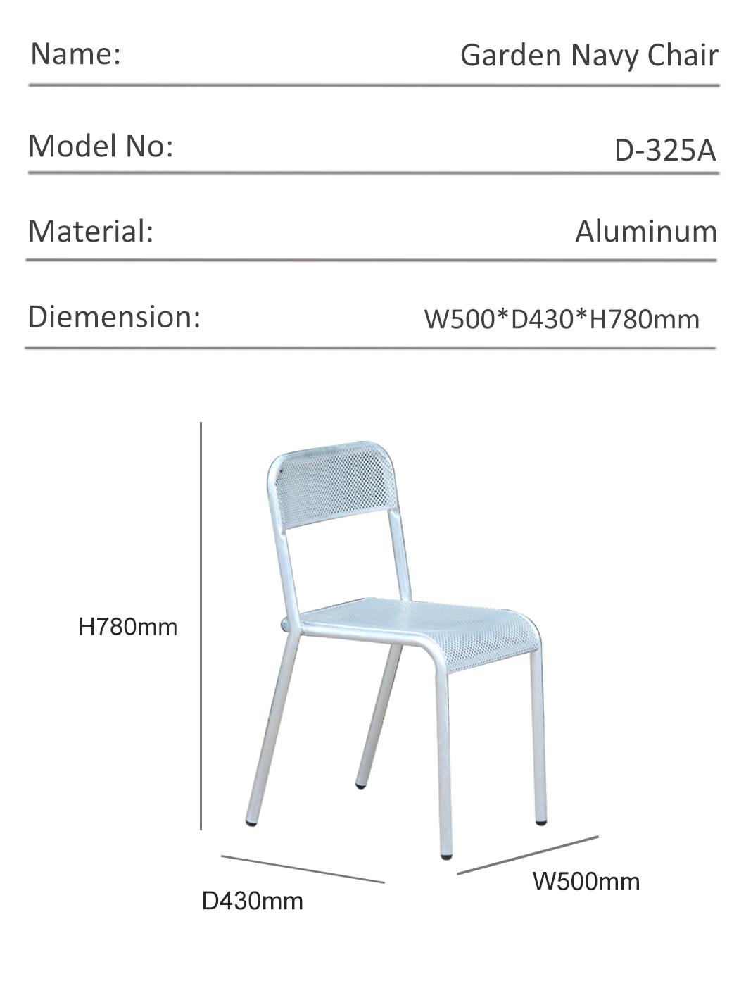 Wholesale Garden Patio Dinning Room Simple Design Aluminum Outdoor Dining Chair