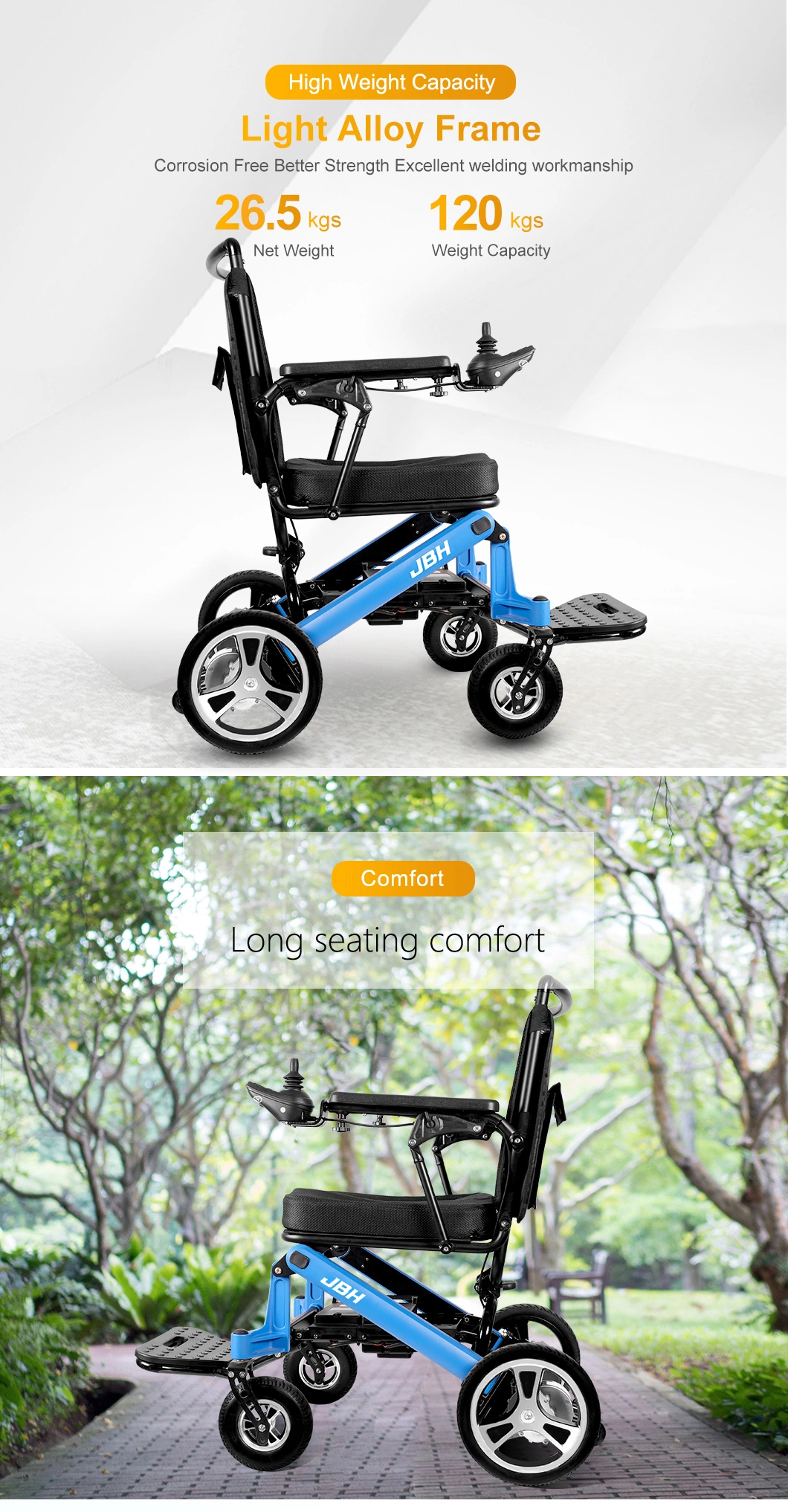 Folding Powerful Disabled Care Electric Power Wheelchairs Anhui Black Chairs 6 Km/H Jbh