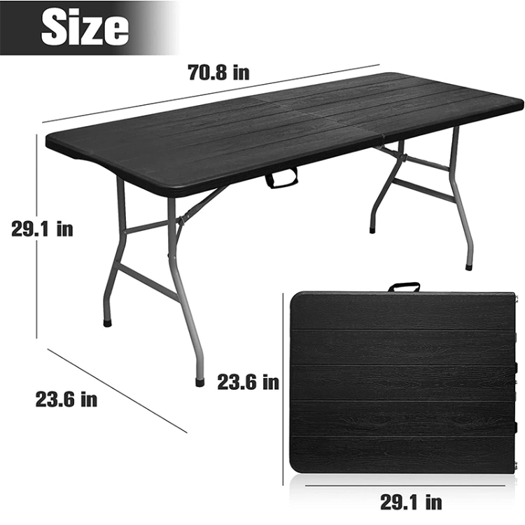 Outdoor Garden Dining Room Black Rectangle Portable Folding Plastic Tables