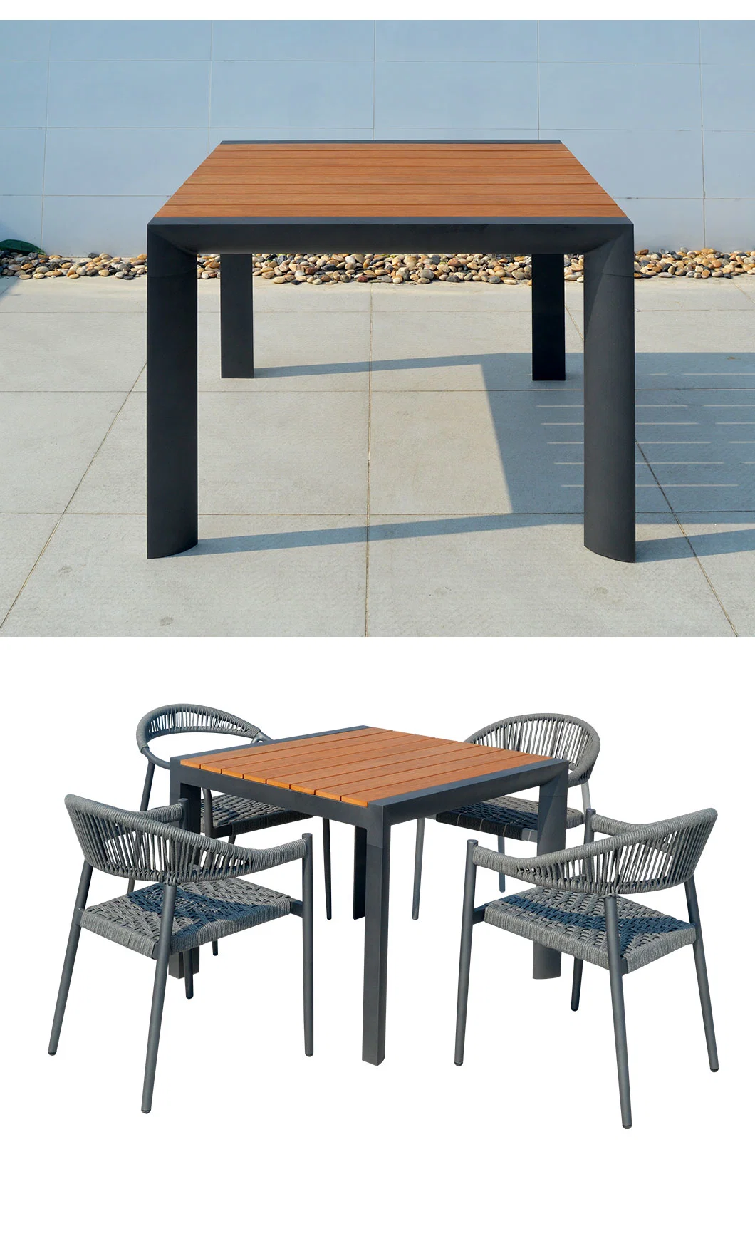 4 Seater Garden Furniture Aluminuml Wooden Combination European Dining Furniture Outdoor Table