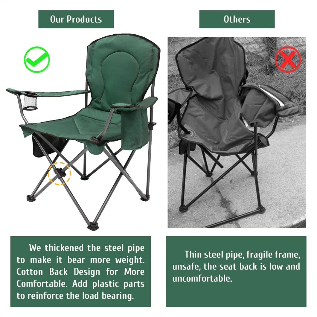 Portable Camping Chair Folding Heavy Duty Oversized Outdoor Large Chair Upholstered Support 300 Lbs