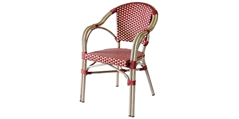 Dinning Outdoor French Aluminum and Wood Finish furniture Rattan Bistro Chair