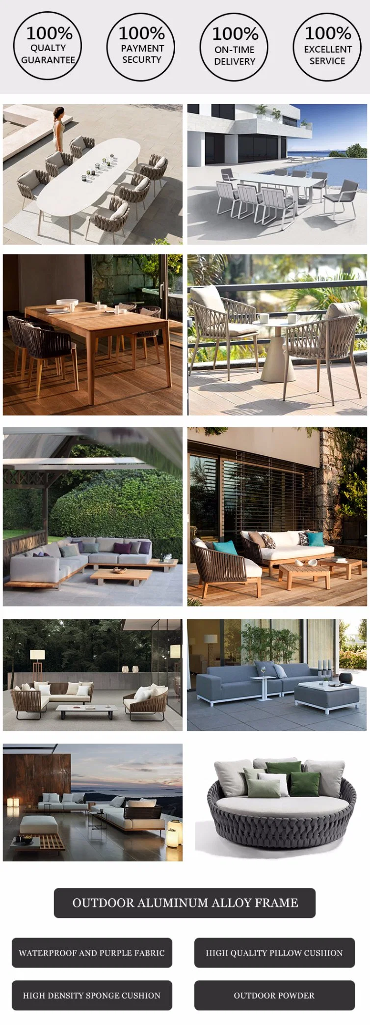 Modern Outdoor Restaurant Dining Table Set and Chairs Aluminum Patio Garden Furniture for Hotel