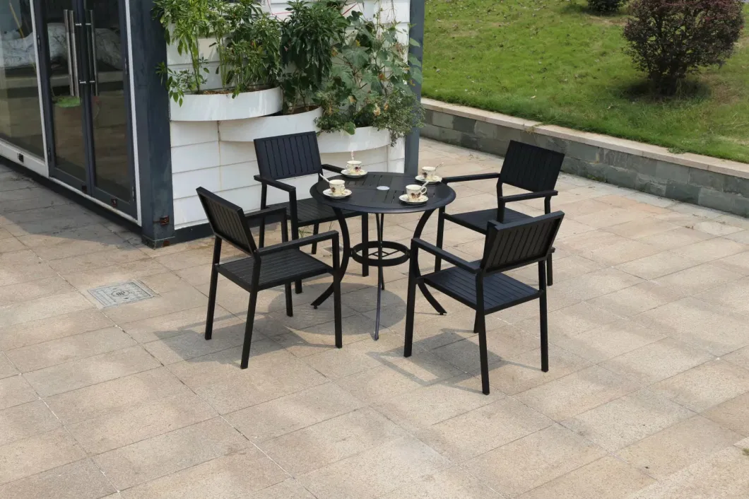 Outdoor Leisure Garden Courtyard of Household Plastic Wood Eat Desk and Chair Outdoor Open-Air Balcony Aluminum Chairs and Tables