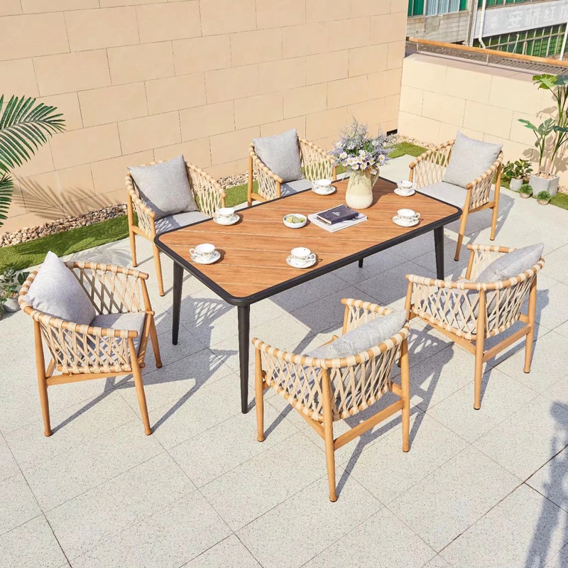 Outdoor Table Chair Courtyard Villa Garden Patio Plastic Wood Long Dining Table Outside Put Balcony Leisure Combination