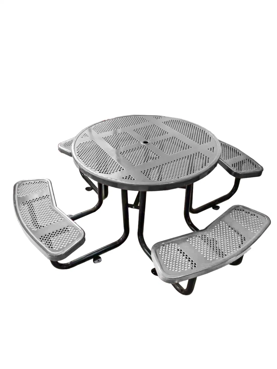 OEM High Quality Furniture 46&quot; Round Perforated Picnic Table and Bench Set Garden/Outdoor/Seaside Metal Steel Thermoplastic