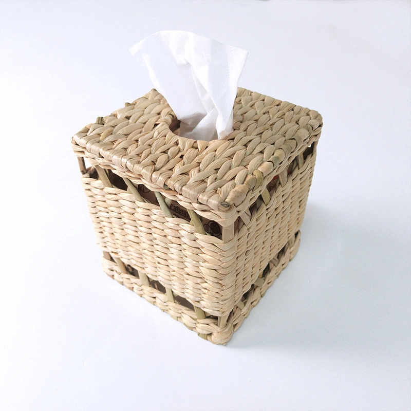 Square Natural Grass Woven Napkin Paper Holder Storage Basket with Holes