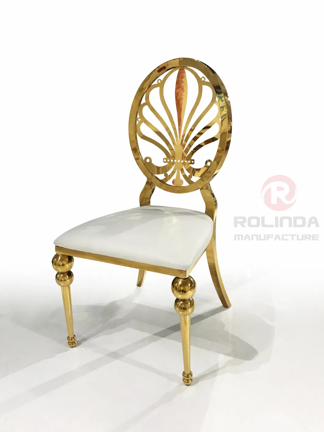 Phoenix Gold Stainless Steel Back Carved Exquisite Design European White Leather Chair