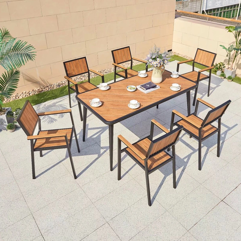 Outdoor Table Chair Courtyard Villa Garden Patio Plastic Wood Long Dining Table Outside Put Balcony Leisure Combination