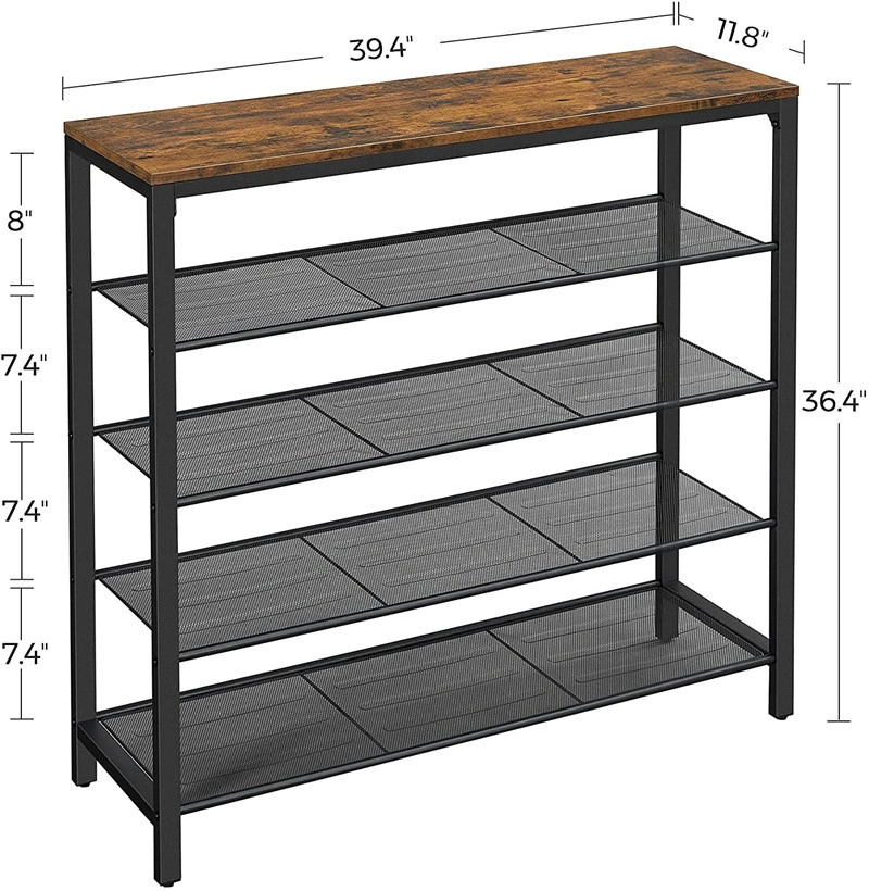 Porch Iron Mesh Wood Board Combined with Five-Layer Simple Shoe Cabinet 0355