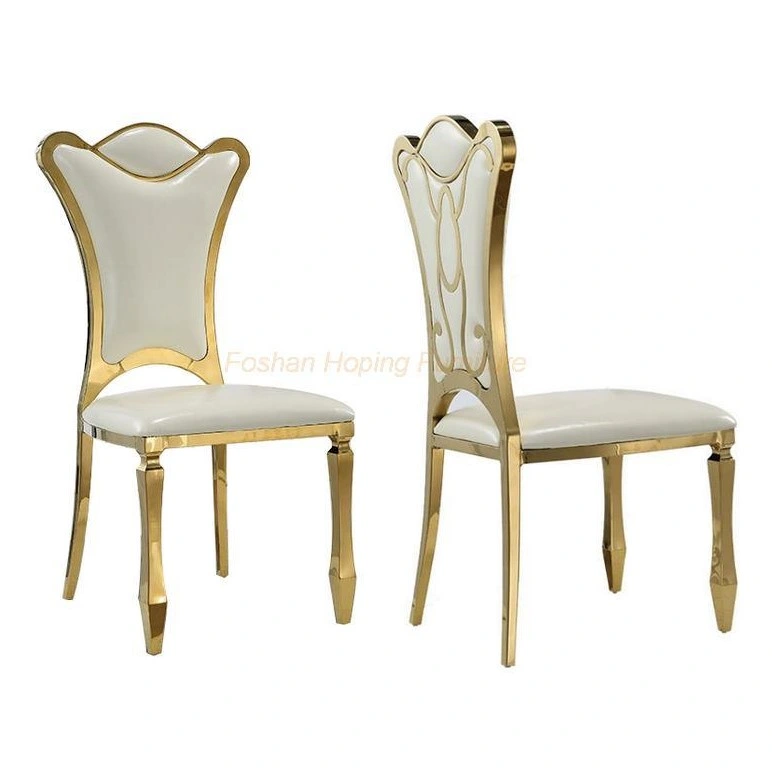 Luxury Modern Party Banquet Event Dining Room Gold Stainless Steel Wedding Chairs with White Seat