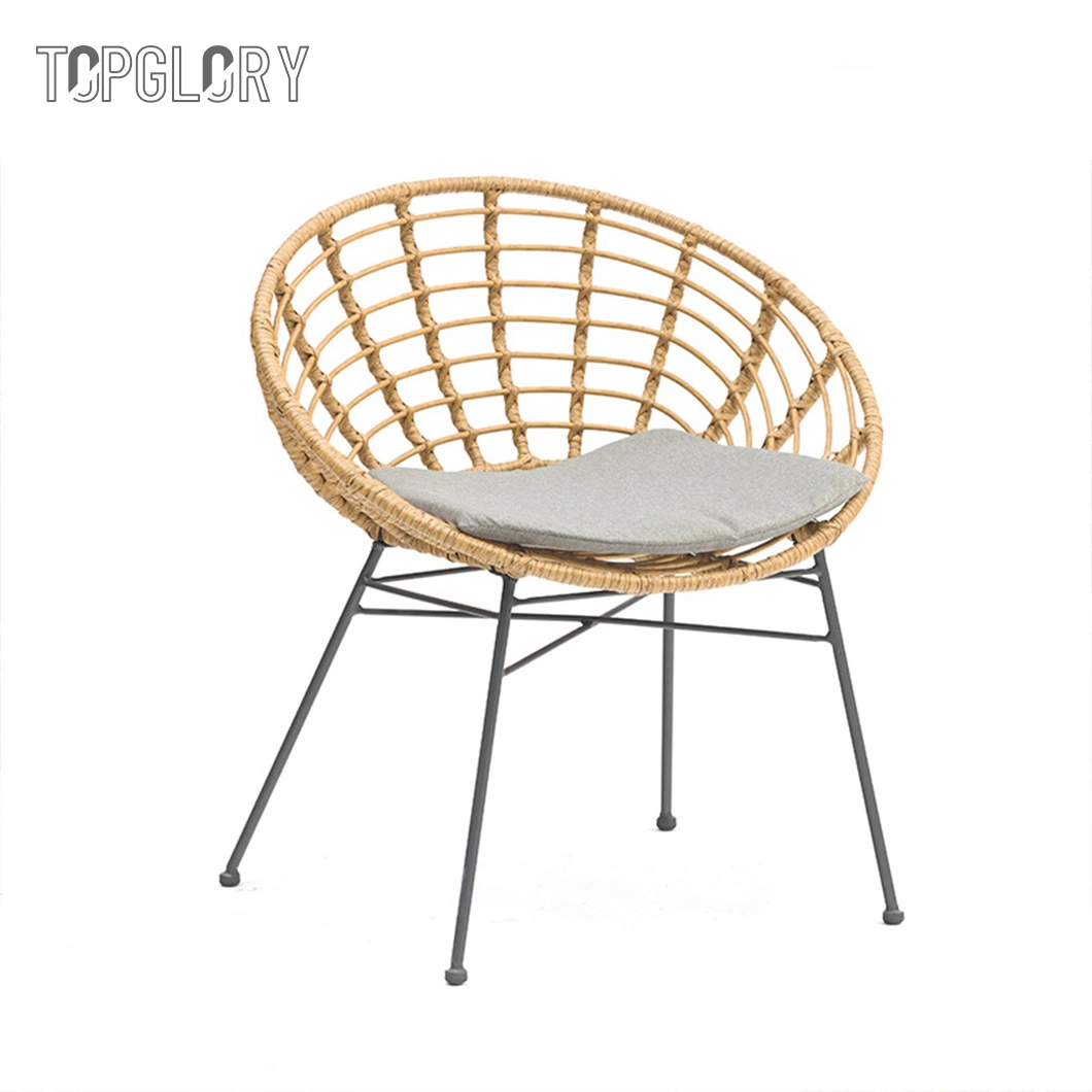 Modern Leisure Outdoor Patio Garden Stackable Rattan Chair with Waterproof Cushion