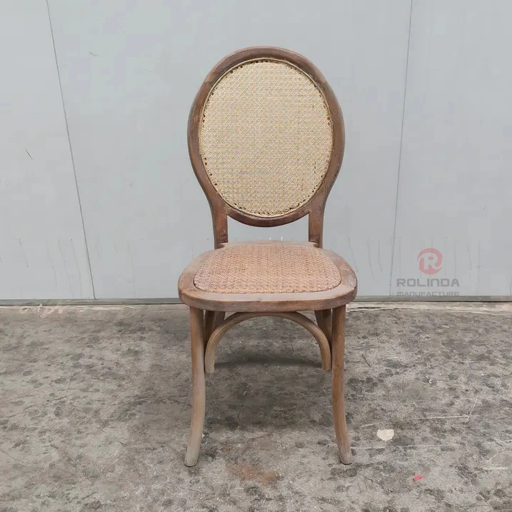 Round Back Rattan Wood Classic Style Event Renal Bistro Chair