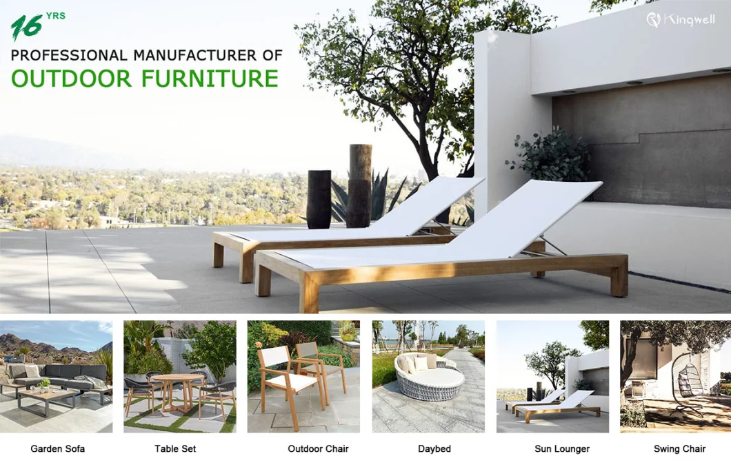 Modern Design Factory OEM Aluminum Textilene Outdoor Furniture Wooden Teak Chaise Sun Lounger for Hotel