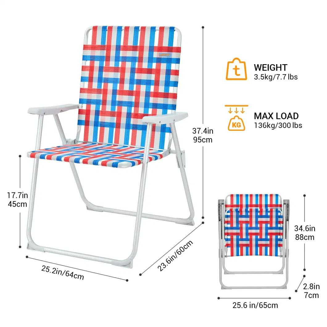 Folding Webbed Lawnhigh Adults Aluminum Seat Outdoor Garden Park Beach Chair